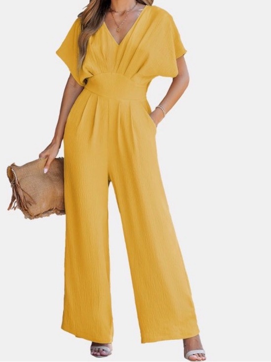 Cupshe Pants - Cupshe Woman’s Breezy Crinkled Chiffon Surplice Neckline Wide Leg Jumpsuit XS
